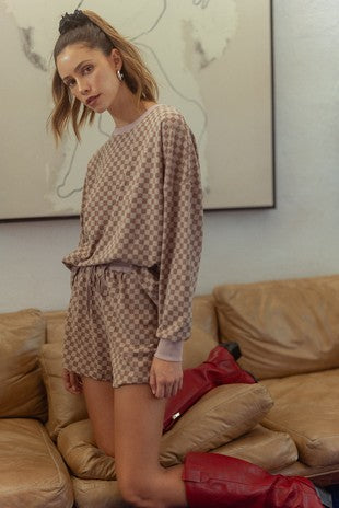 Checkerboard Soft Knit Pullover & Shorts
