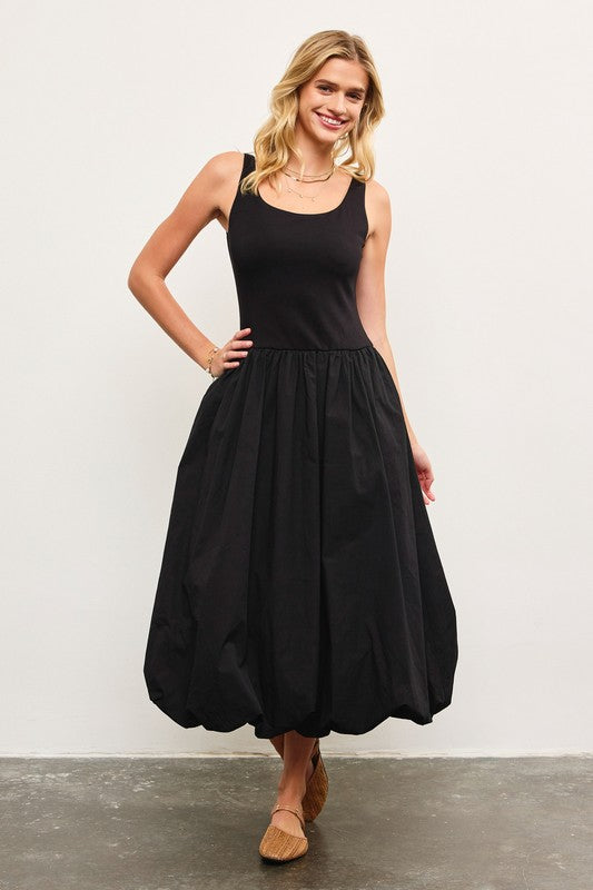 Balloon Hem Dress-Black