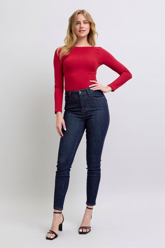 High-Waist Heart Shaped Back Pockets Skinny Judy Blue Denim