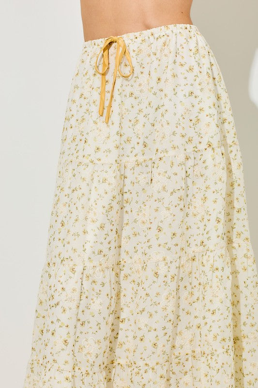 Yellow Multi Printed Floral Tiered Maxi Skirt