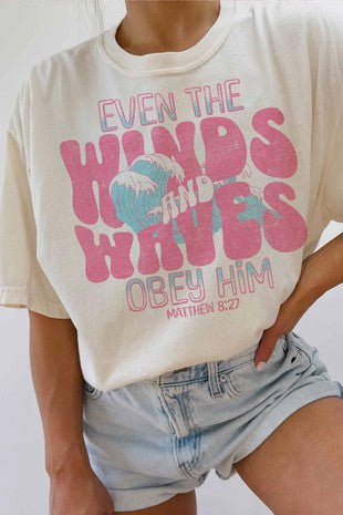 Winds and Waves Obey Him Oversized Graphic Tee