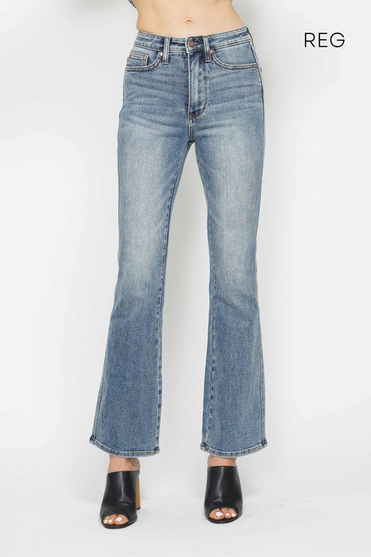 High Waist Tummy Control Back Pocket Embroidered Bootcut Judy Blue Jeans
