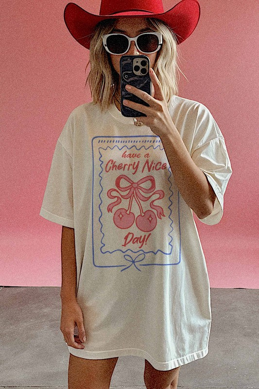 Have A Cherry Nice Day Oversized Graphic Tee