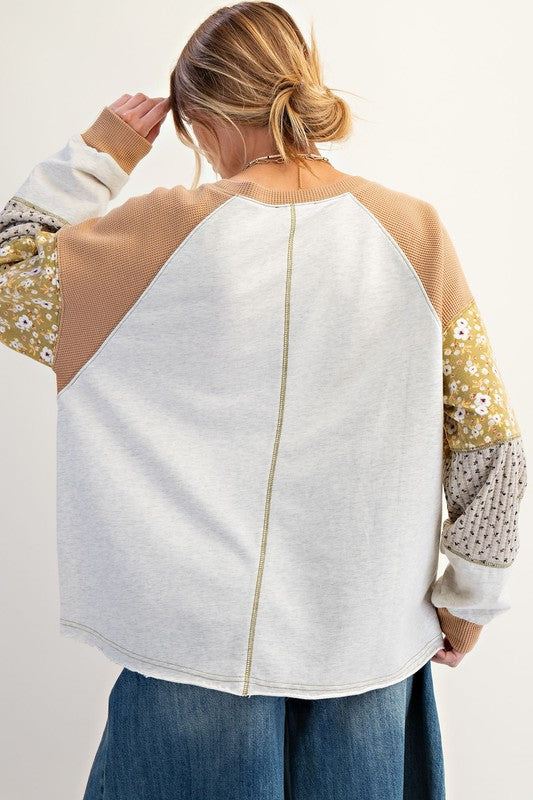 Easel Patchwork Sleeve Top
