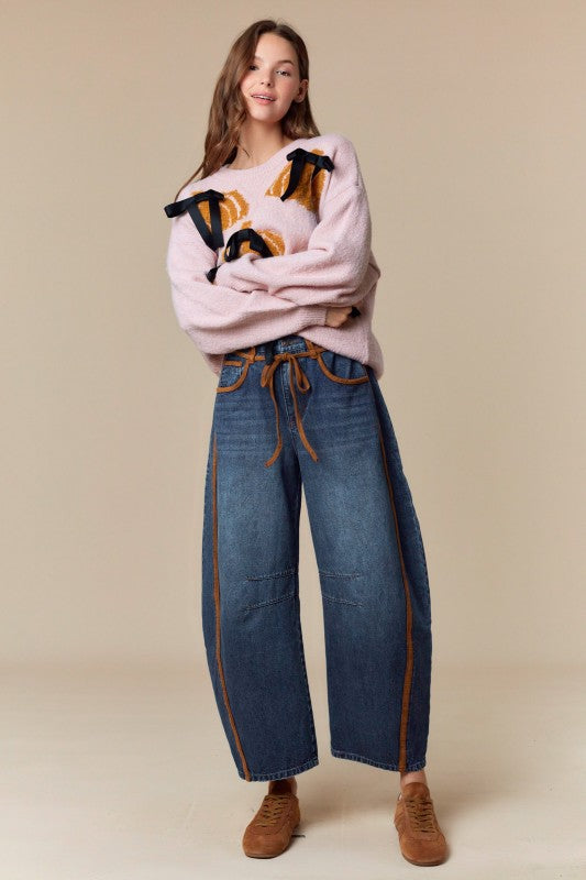 Brown Trim Barrel Jeans