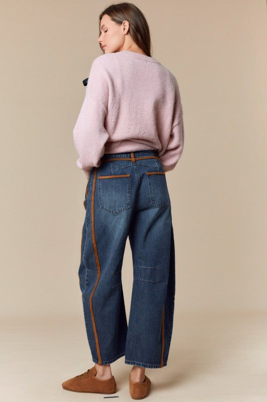 Brown Trim Barrel Jeans