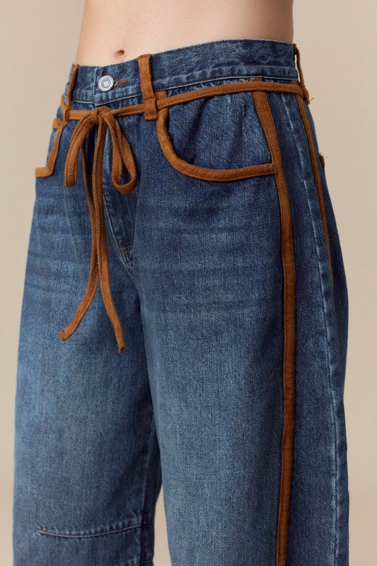 Brown Trim Barrel Jeans