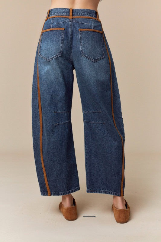 Brown Trim Barrel Jeans