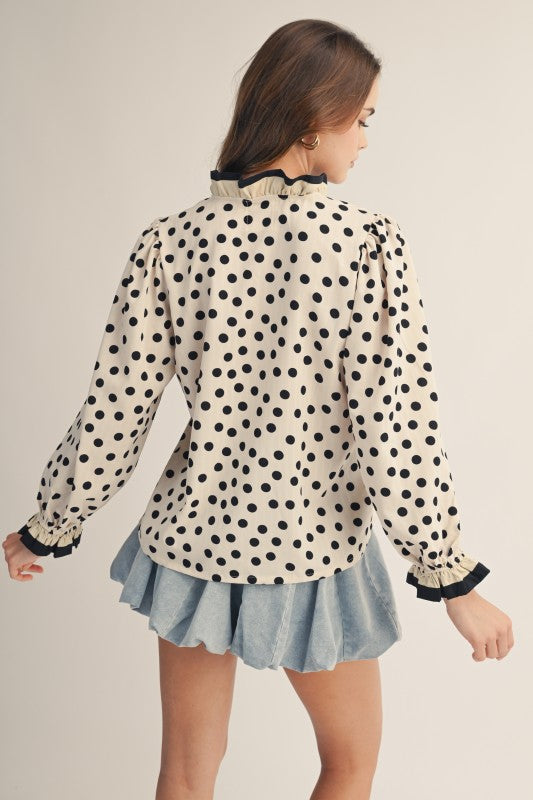 Midnight Frill Polka Dot Blouse