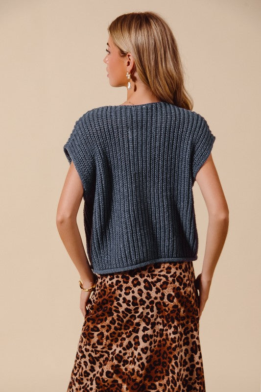 Knit Sweater Vest Large Gold Buttons
