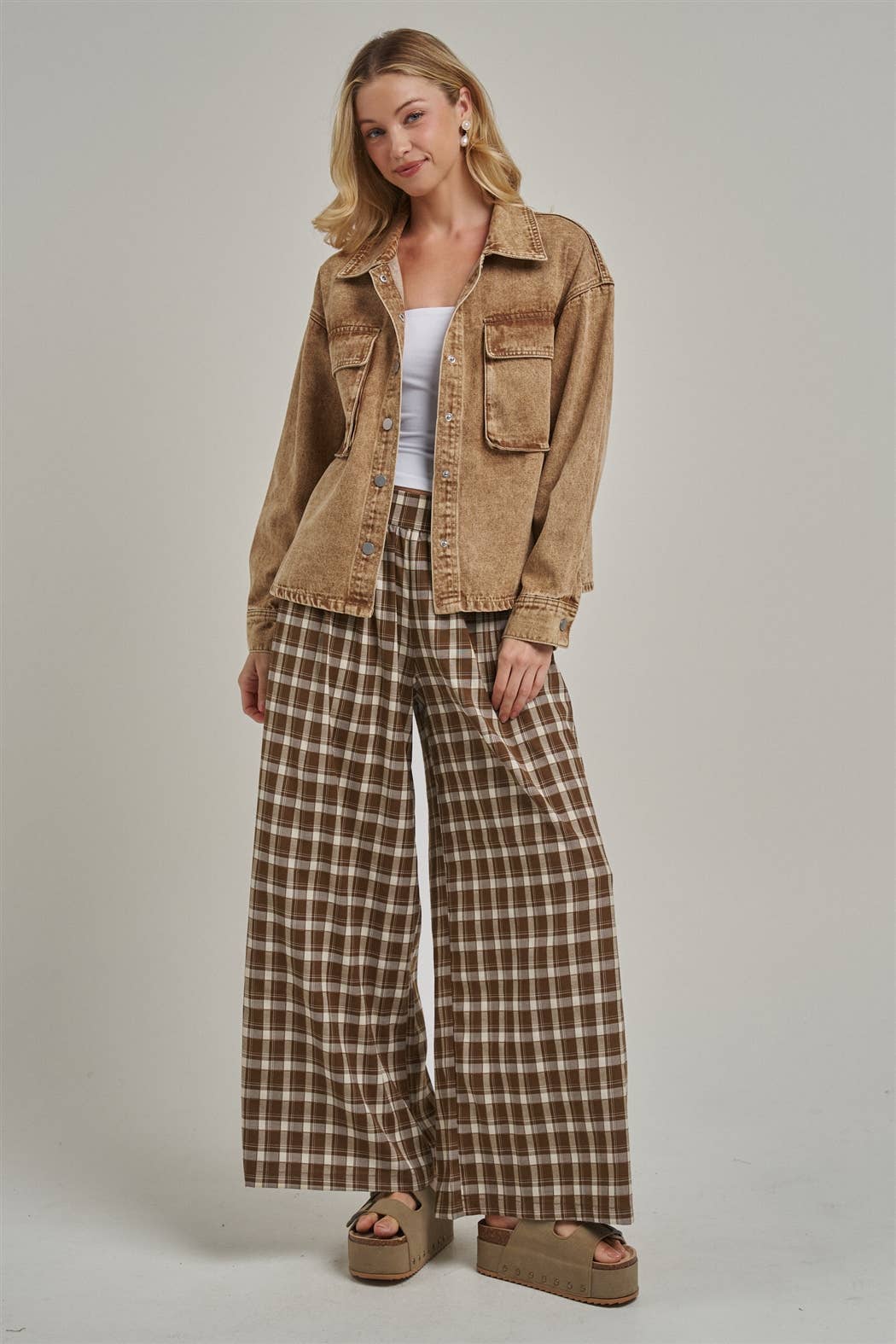 Western Checkered Wide Leg