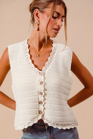 Buttoned Front Texture Knitted Sweater Vest