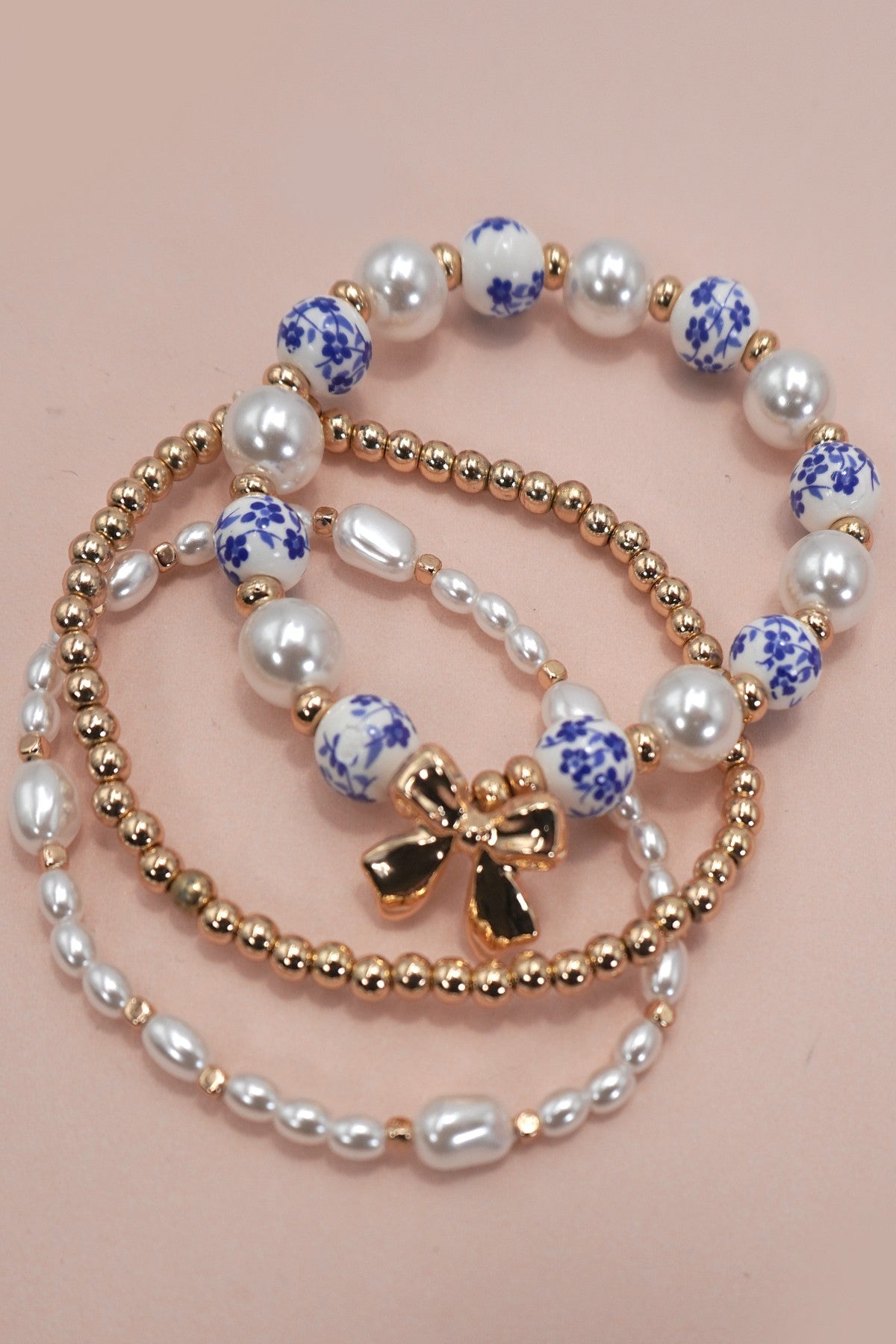 Blue Bow Porcelain Bracelet Stack