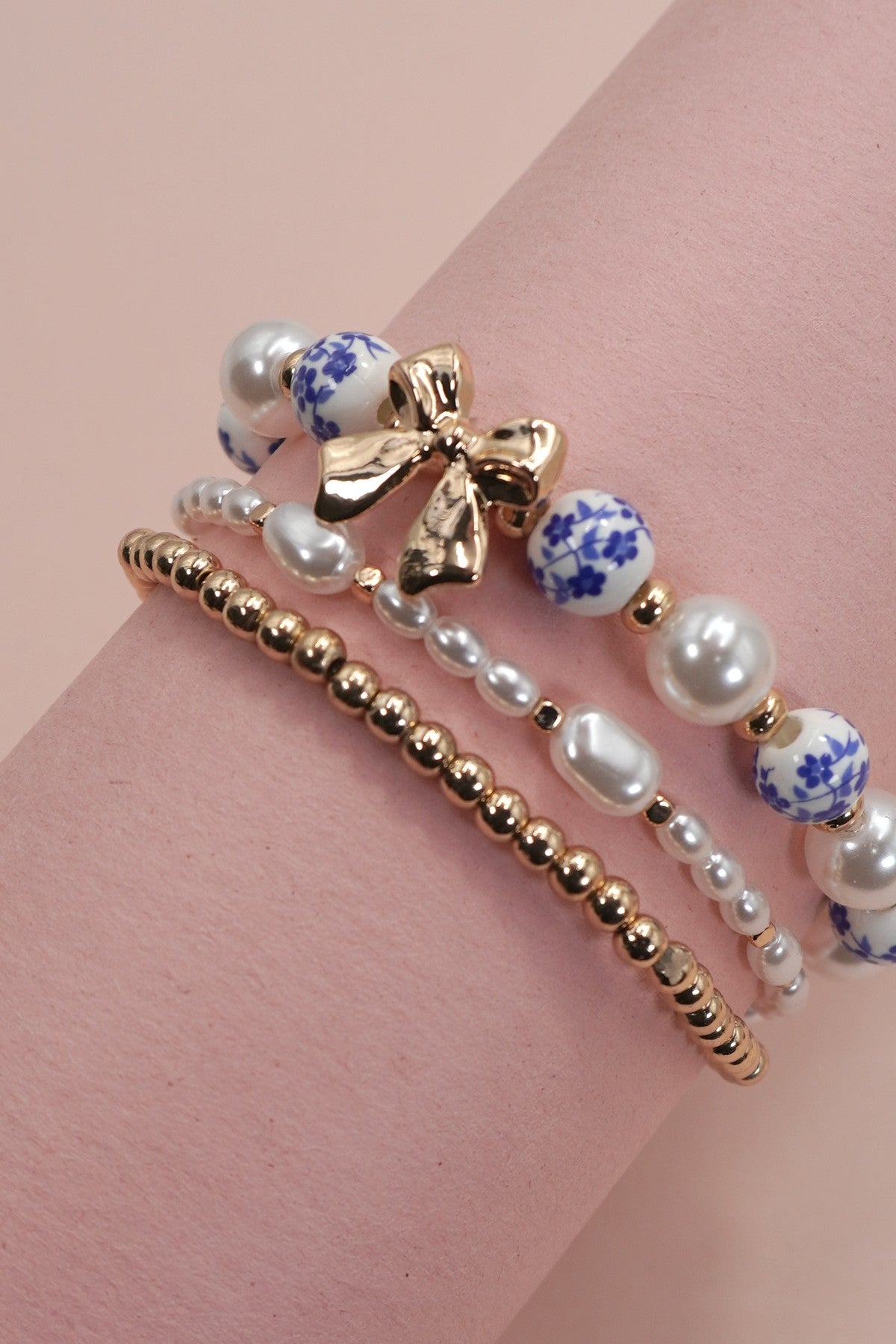 Blue Bow Porcelain Bracelet Stack