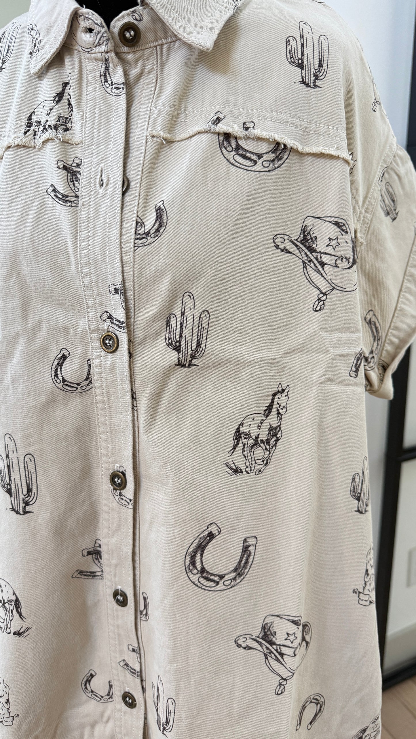 Western Shirt Dress-Cream