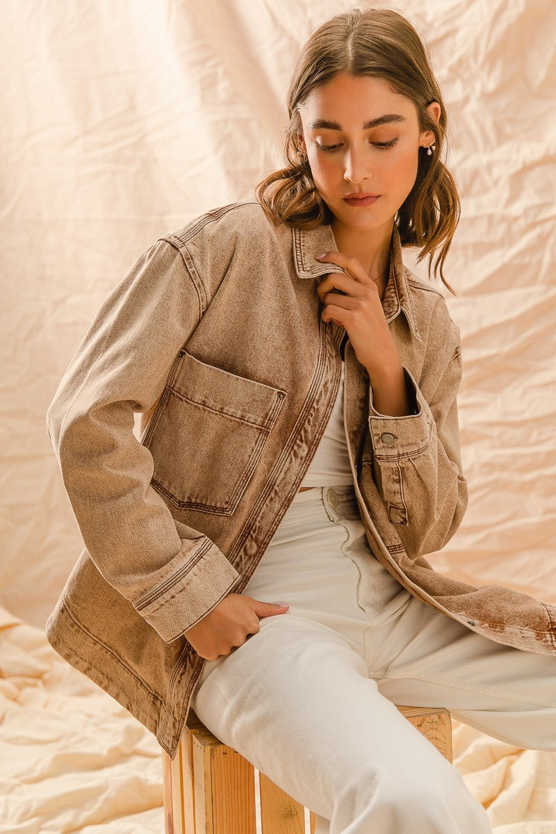 Now You See Me Vintage Washed Button Down Shirt Jacket