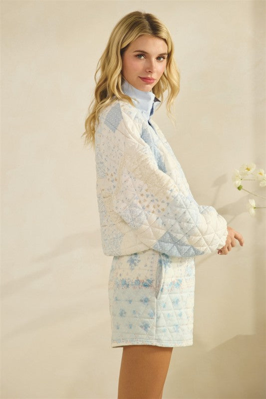 FLORAL QUILTED HALF BUTTON