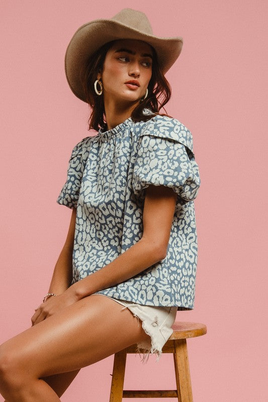 Leopard Print Denim Top