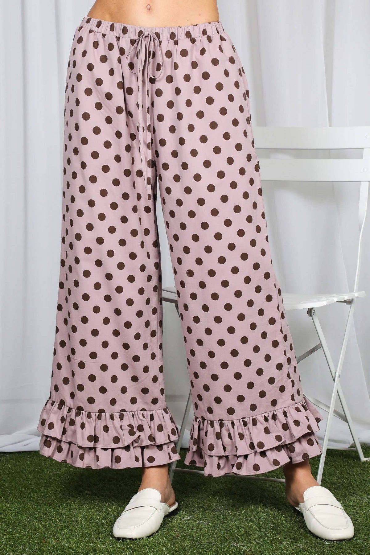 Polka Dot Cropped Ruffle Pants