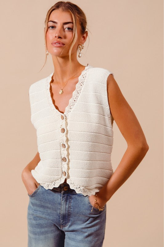 Buttoned Front Texture Knitted Sweater Vest