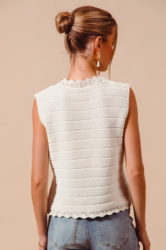 Buttoned Front Texture Knitted Sweater Vest