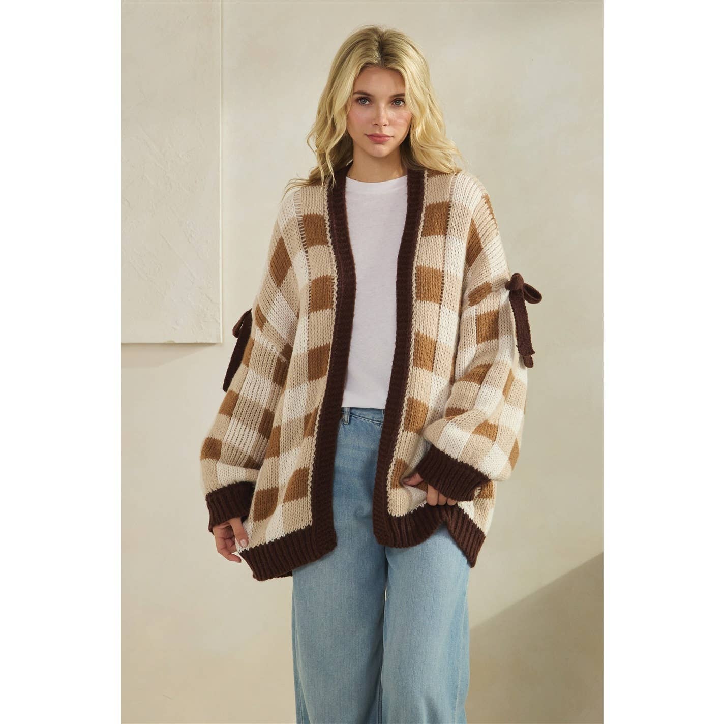 Brown Checkered Cardigan