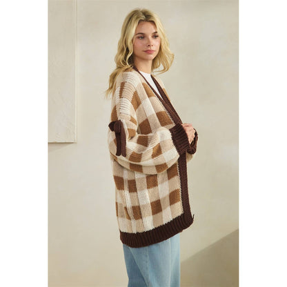 Brown Checkered Cardigan