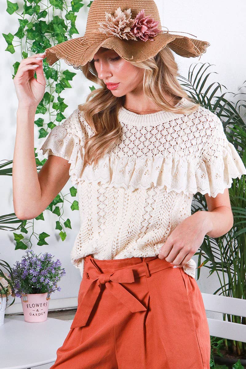 Ruffle Eyelet Sweater