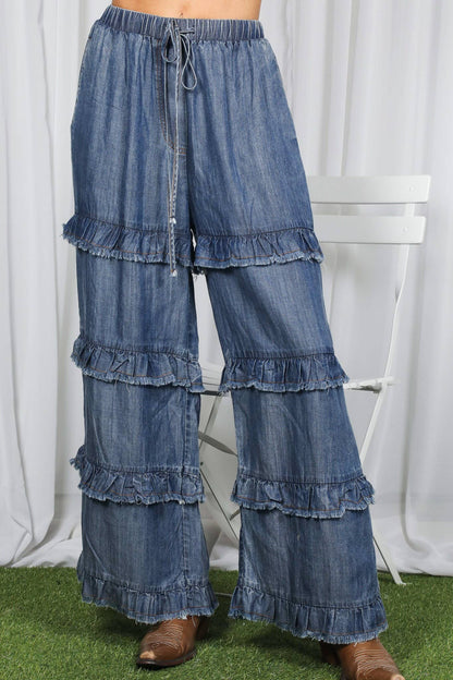 Frayed Ruffle Denim Pants