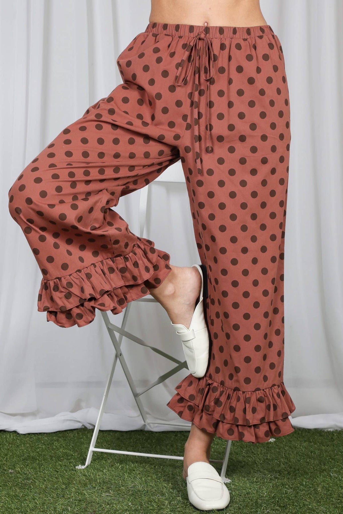Polka Dot Cropped Ruffle Pants