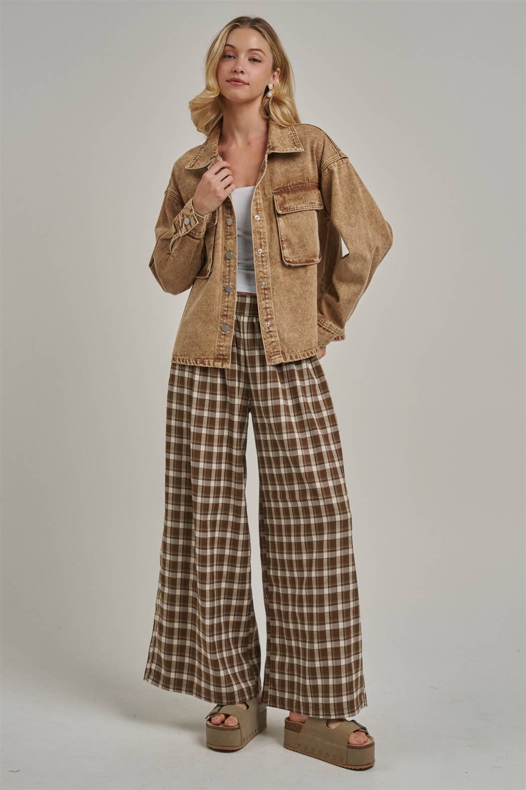 Western Checkered Wide Leg