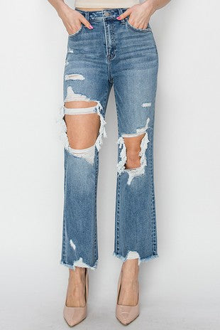 Risen Brand-High Rise Crop Straight Jeans
