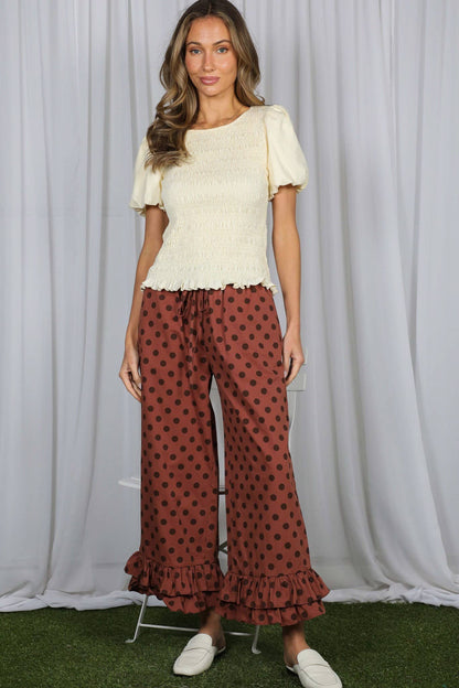 Polka Dot Cropped Ruffle Pants