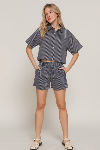 Stripe Poplin Shorts-Ivory