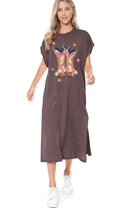 Cowboy Boots Bow Dress-BRN