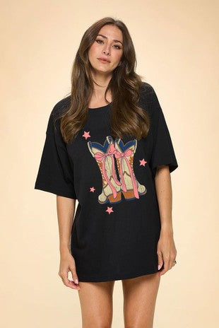 Cowboy Boots Bow Tee Black