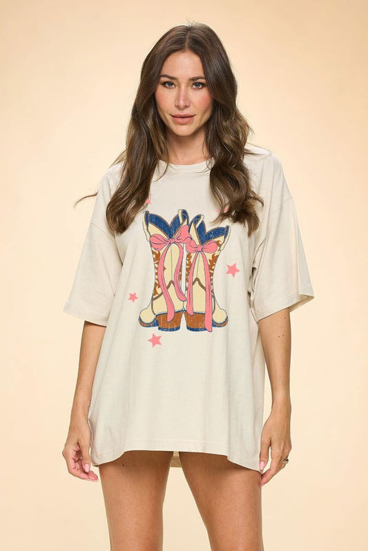 Cowboy Boots Bow Tee White