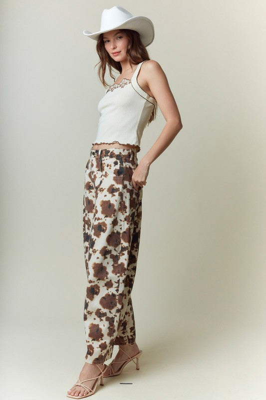 Cow Print Barrel Pants