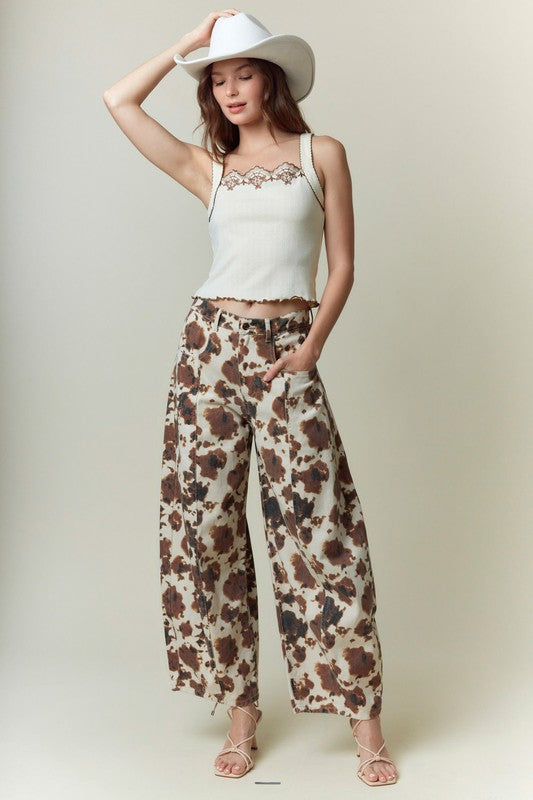 Cow Print Barrel Pants