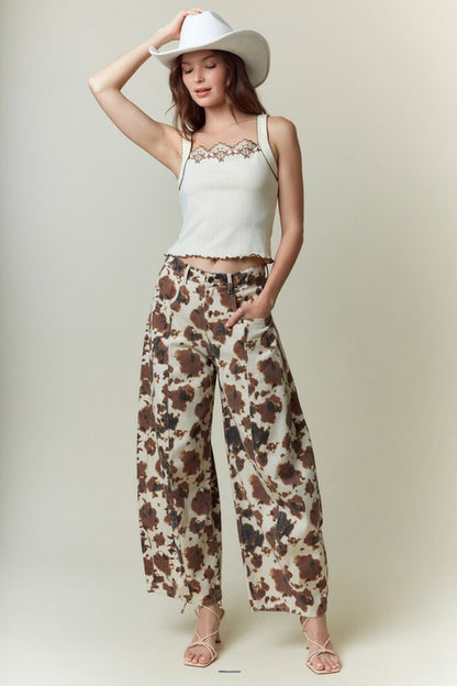 Cow Print Barrel Pants