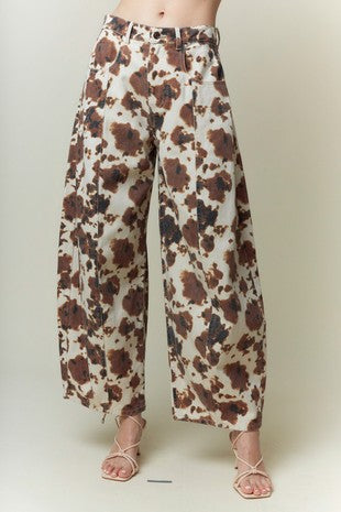 Cow Print Barrel Pants