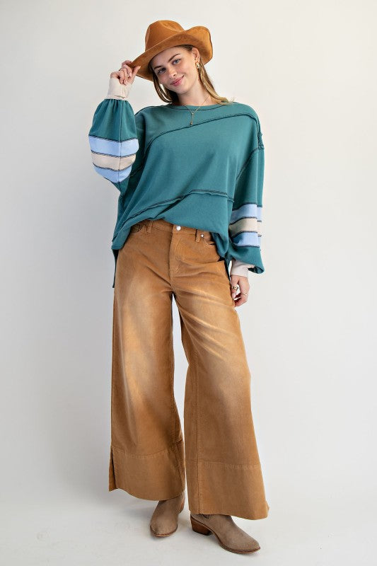 Corduroy Wide Leg Pants-C