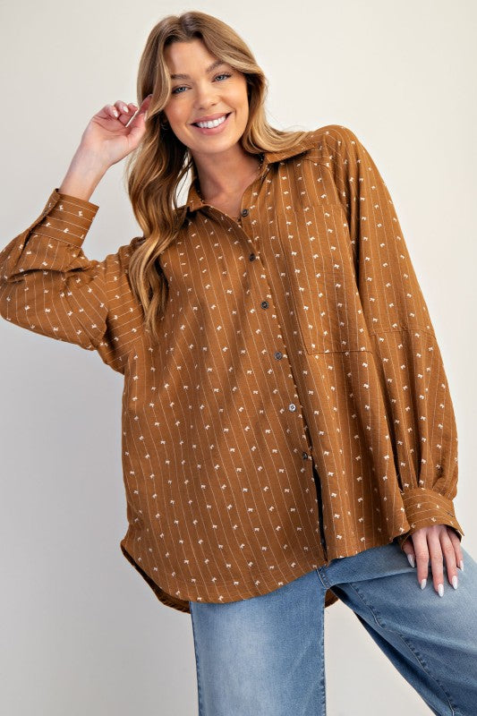 Bow Printed Top-Mocha