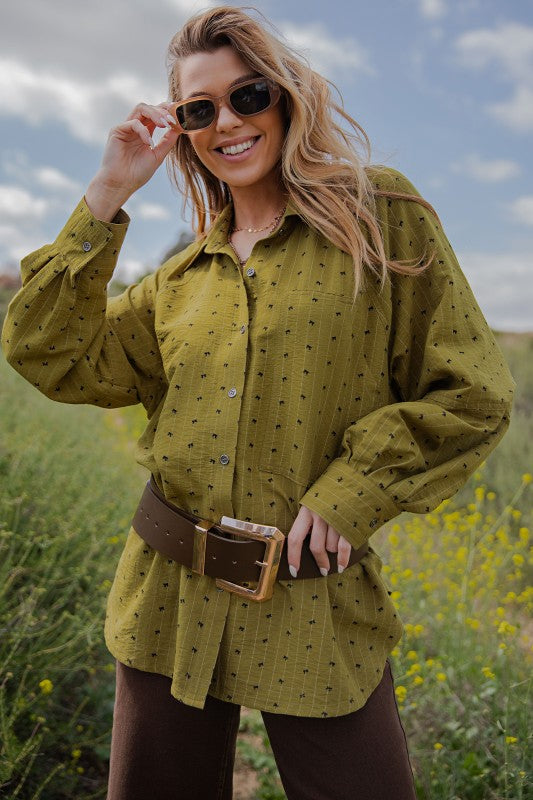 Bow Printed Top-Kiwi