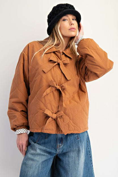 Quilted Bow Coat-Camel