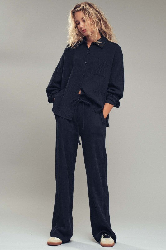 Textured Gauze Set-Black