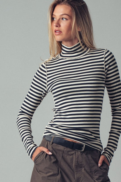 Stripe Mockneck-Black