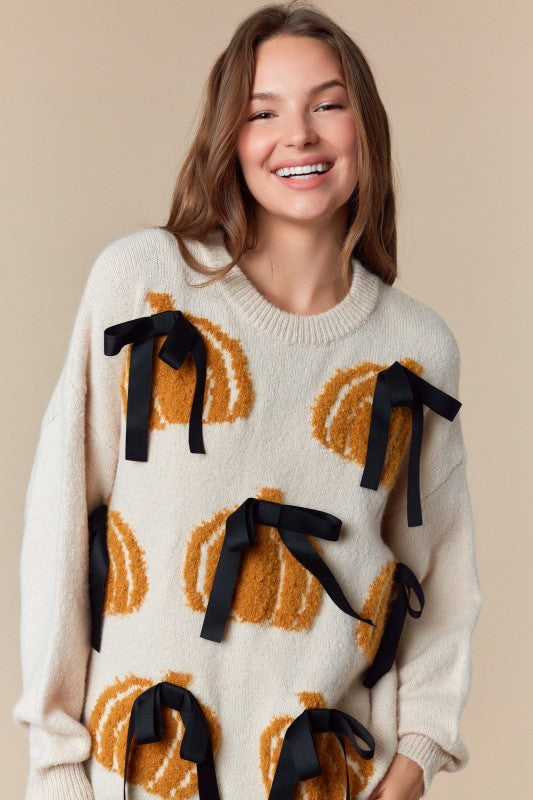 Fall Pumpkin Bow Sweater