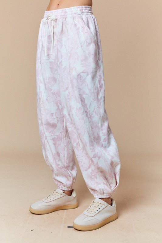 Faded Pink Leaf Sweatpants