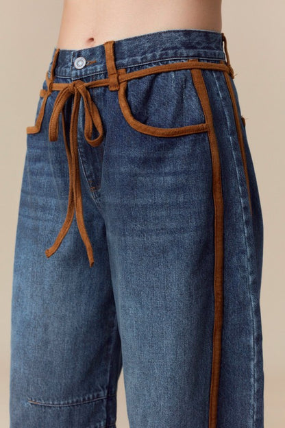 Brown Trim Barrel Jeans